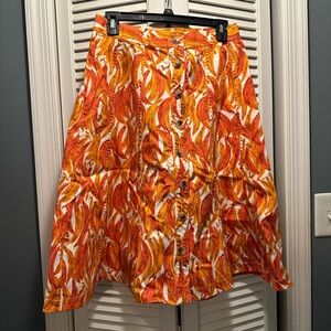 Anthropologie Vibrant Orange and Yellow Banana A-Line Skirt